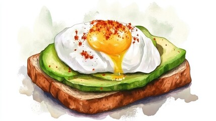 Delicious Avocado Toast with Poached Egg and Spices at Breakfast or Brunch Time