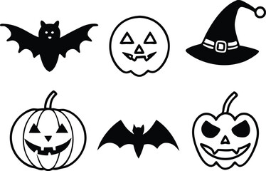 Fototapeta premium Halloween icons collection black and white illustrations