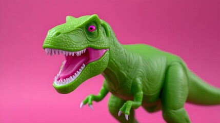 Neon Green Tyrannosaurus Rex Action Figure on Photoshoot Backdrop
