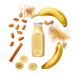 Highquality ultrarealistic commercial photo of banana drink ingredients