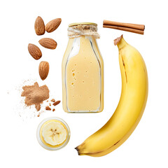 Highquality ultrarealistic commercial photo of banana drink ingredients
