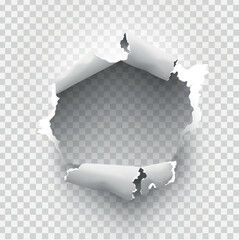 ragged Hole torn in ripped paper on transparent background