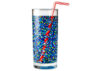 Colorful mosaic glass with red and white straw abstract drink, Isolated On White, Png Transparent