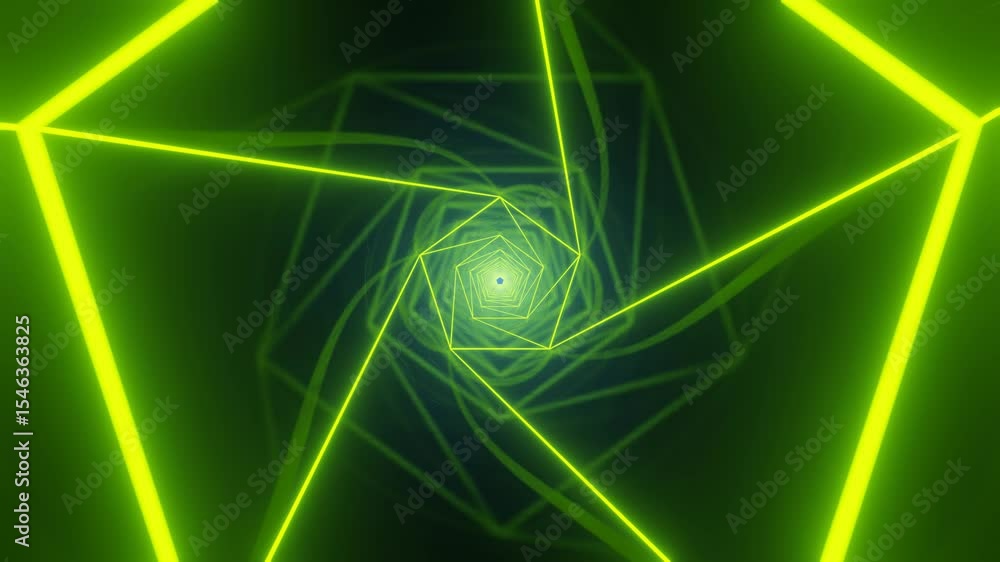 Aufkleber seamless looping 3d animation of a geometric mirror tunnel illuminated by vibrant toxic green neon l