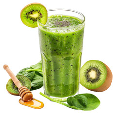 Vivid green smoothie with kiwis spinach honey in glass