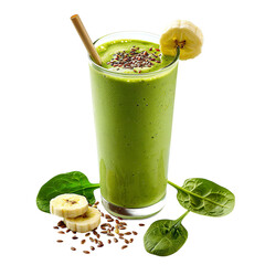 Vibrant green smoothie with spinach banana and flaxseeds