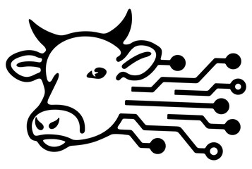 Cow, livestock, agritech and technology. Farming, agriculture, biotech and innovation, illustration