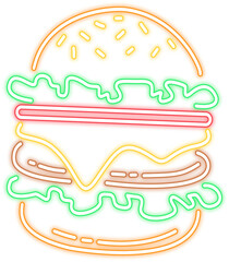 Neon Glowing Burger Graphic Illustration