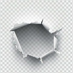 ragged Hole torn in ripped paper on transparent background
