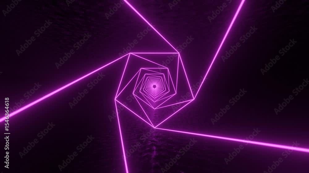 Aufkleber abstract 3d render of a mirror-lined tunnel with vivid purple neon lines casting symmetrical reflect