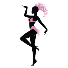 woman in Samba body wave dance pose, Elegant Black Silhouette of a Carnaval Dancer
