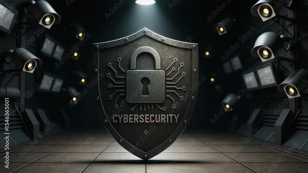 Aufkleber a sleek shield representing cybersecurity, featuring a padlock and circuit patterns, symbolizing pro