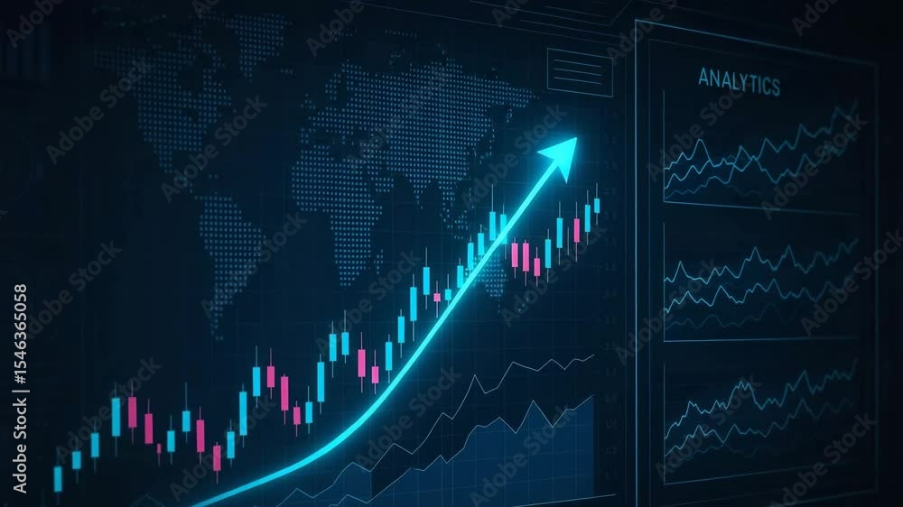 Poster dynamic financial data visualization depicting an upward trend with charts and analytics. ideal for 