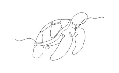 Continuous line of sea turtle marine underwater aquatic ocean animal reptile wildlife sketch drawing editable stroke vector illustration