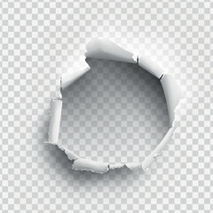 ragged Hole torn in ripped paper on transparent background