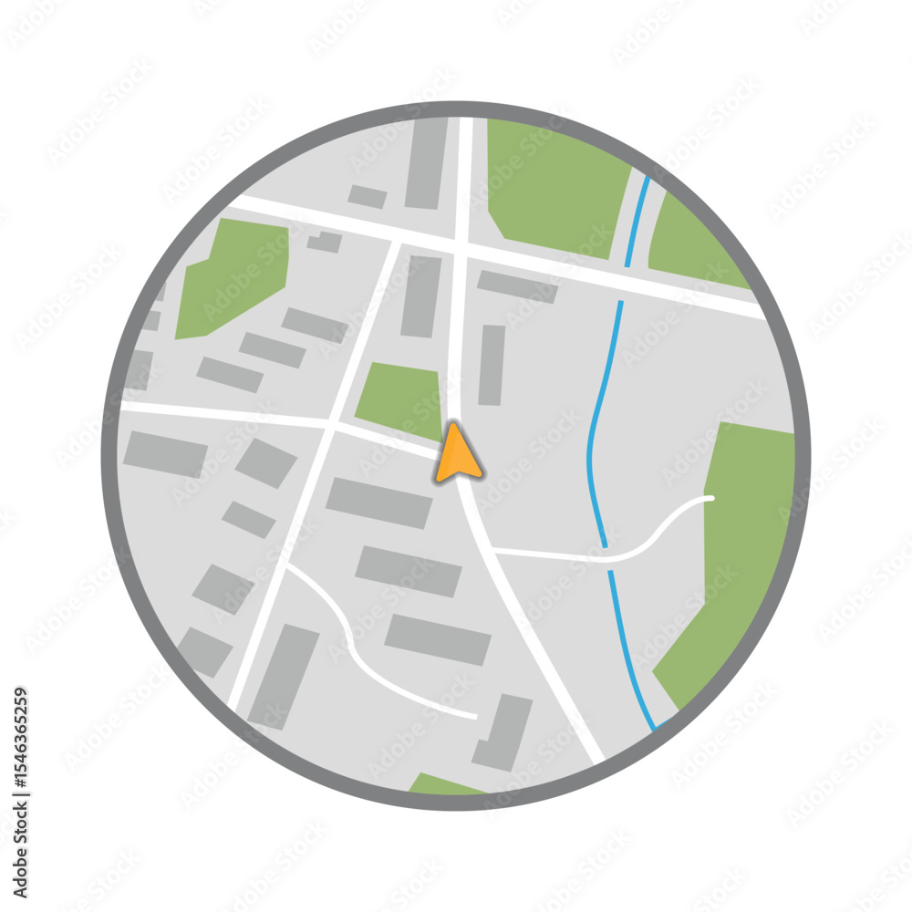Poster city minimap navigation, gps navigator. simple realistic map with small town, forest, river and play