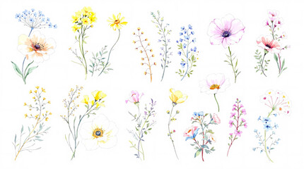 Set of watercolor flowers, Clipart watercolor flowers