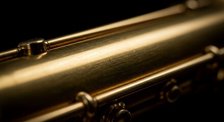 Naklejka premium Golden Flute's Gleaming Body: A Close-Up Macro of Musical Instrument Detail