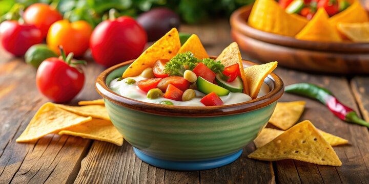 Crunchy tortilla chip snack atop a decorative