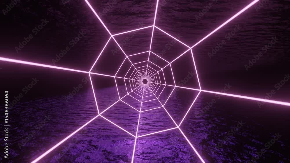 Aufkleber abstract 3d neon tunnel between two parallel planes in dark minimal space. futuristic geometric corr