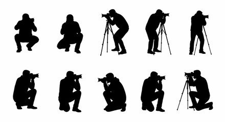 Silhouette Photographer Set with Tripods Capturing Moments in Diverse Poses