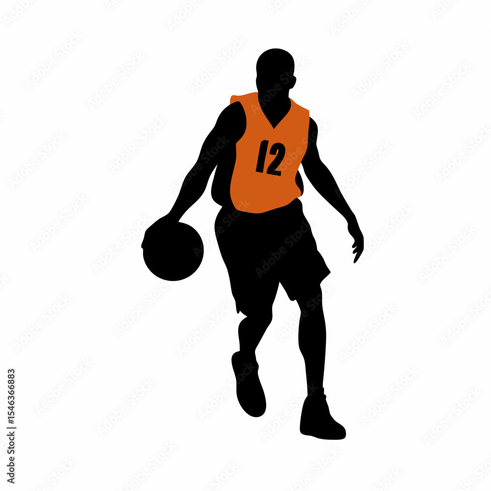 Poster silhouette of a basketball player dribbling the ball while wearing a jersey with the number twelve c