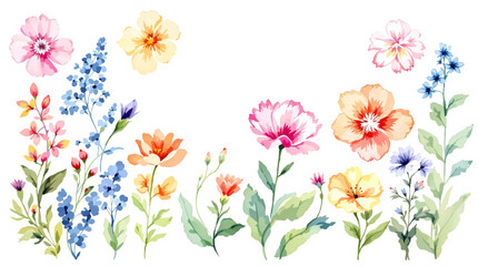 Set of spring flowers watercolor, set of colorful flowers