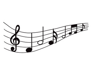 vector sheet music - green musical notes melody on transparent background