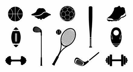 Black And White Sports Equipment Collection Illustration For Graphic Projects