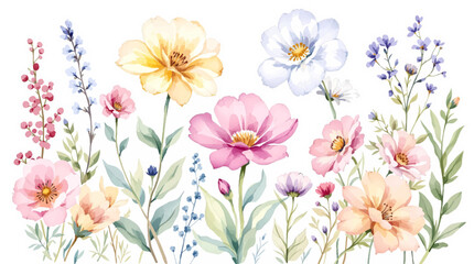 Set of spring flowers watercolor, set of colorful flowers