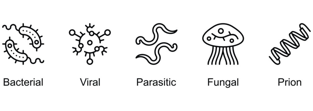 Infectious Diseases banner web icon vector illustration of Bacterial, Viral, Parasitic, Fungal, Prion
