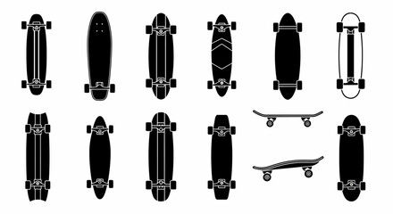 Fototapeta premium Skateboard Collection Black And White Illustration Sport Equipment Concept