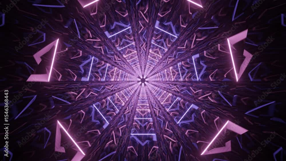 Aufkleber 3d mirror tunnel with coordinated motion of sharp neon pink and violet lines, seamless loop animatio