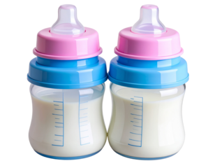 “ Baby Water and Milk Bottles with Colorful Caps, Transparent PNG”