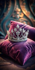 Obraz premium Crystal tiara on velvet pillow