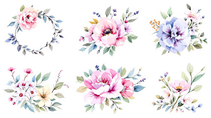 Set of watercolor flowers, Clipart watercolor flowers