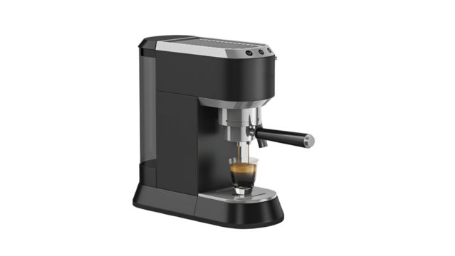 A sleek espresso machine brewing coffee, showcasing modern design and functionality for coffee enthusiasts.