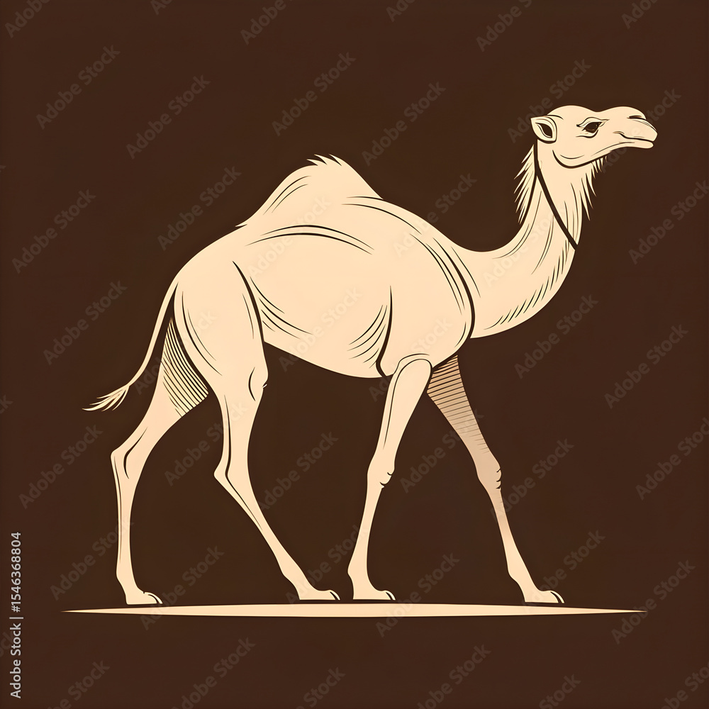 Fototapete A full-body silhouette of a camel with one hump, lying down in a resting position with clear outlines and a minimalistic design.