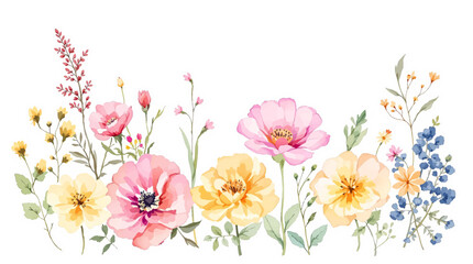 Set bouquet of flowers watrecolor