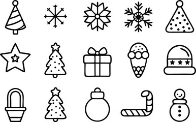 Fototapeta premium Christmas Icons Set Featuring Outline Elements for Seasonal Design