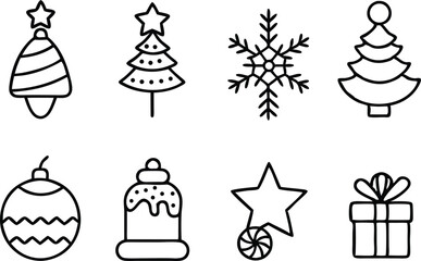 Festive christmas decorations in simple outlined vector