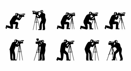 Silhouette of Camera Crew Recording Documentary Video Production Team