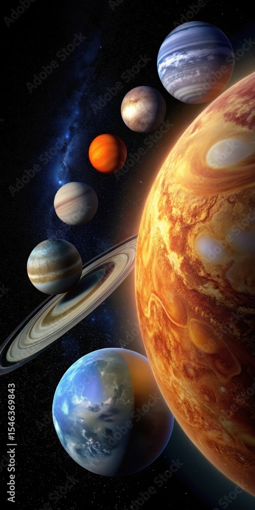 Wall mural the solar system with planets in the correct order and relative sizes