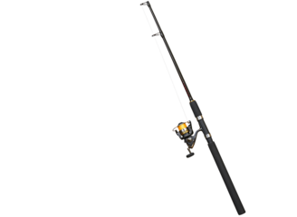 Black fishing rod and reel combo isolated on transparent background