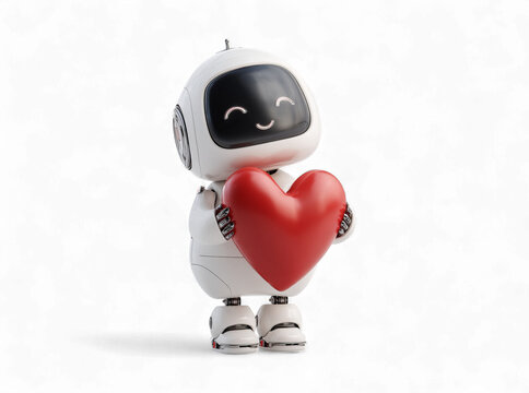 Cute robot holding a red heart ai love valentine's day, Isolated On White, Png Transparent