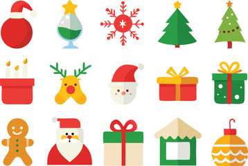 Fototapeta premium Festive christmas icons flat style decorations and symbols