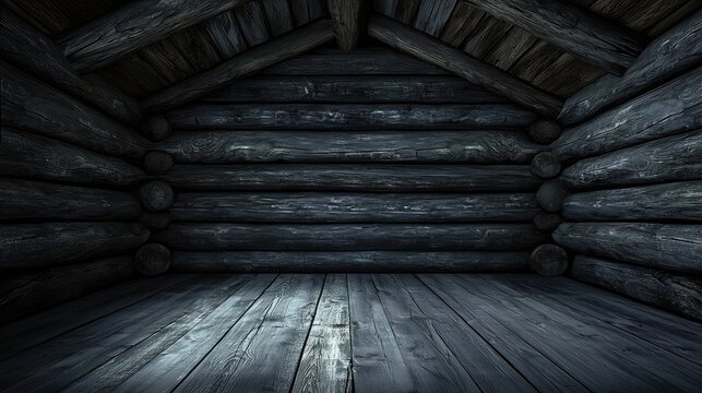Dark, rustic log cabin interior. - Powered by Adobe