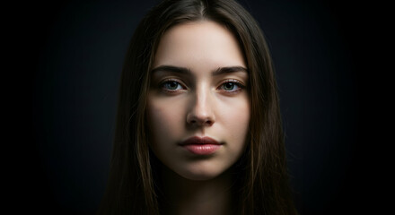 Fototapeta premium Blurred portrait of a person with long hair on dark background