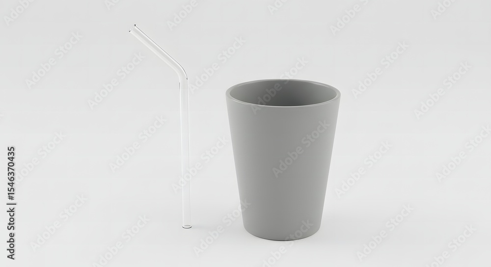 Poster gray cup with straw isolated on white background for beverage consumption or drink container with co