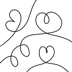 Set of hand drawn heart with squiggle continuous line art doodles isolated on transparent background for valentine day, woman day, mother day greetings cards, poster, banner, cover.